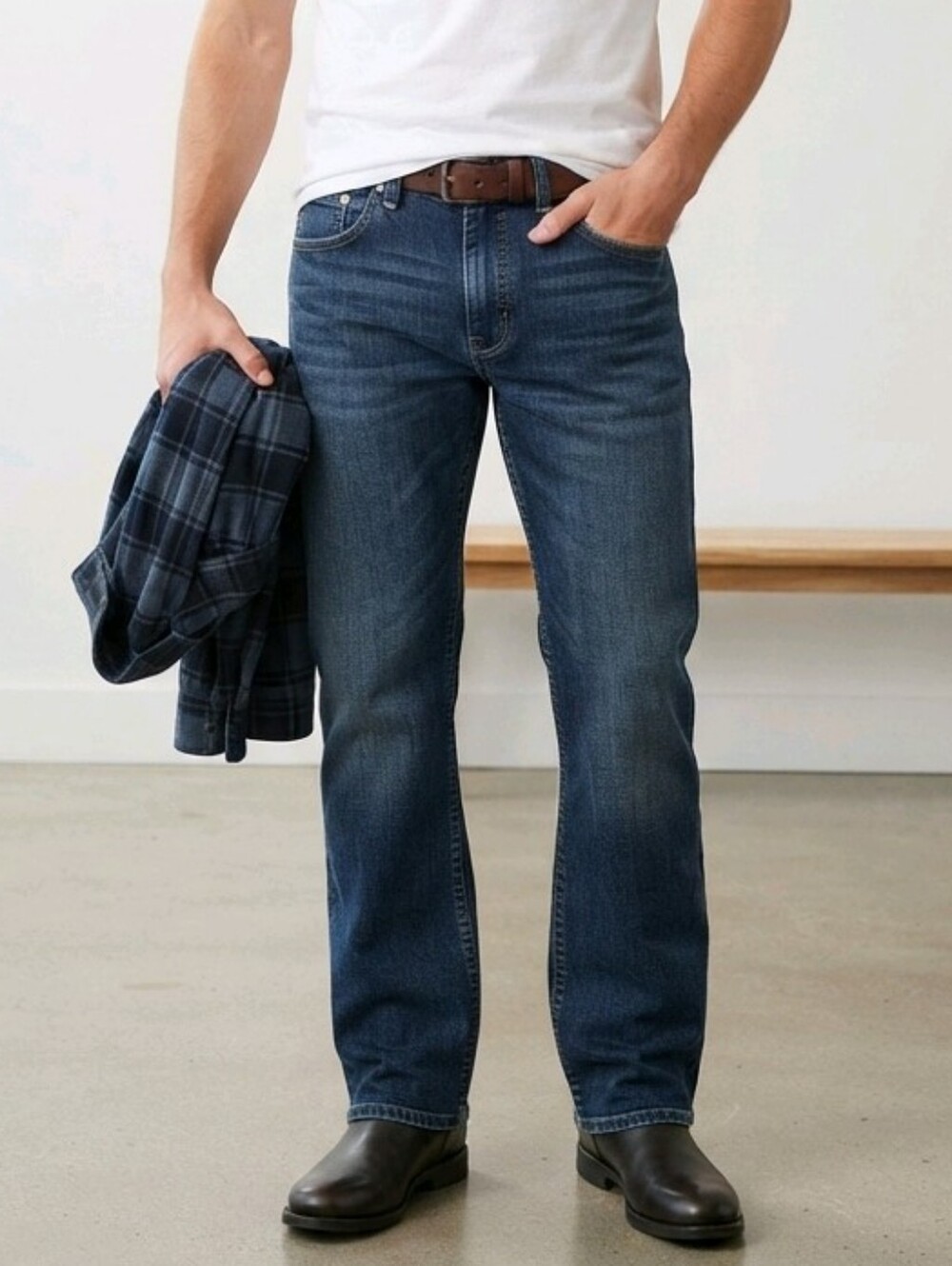 Men's Dark Wash Blue TK AXEL Relaxed Fit Bootcut Jeans 40x32
